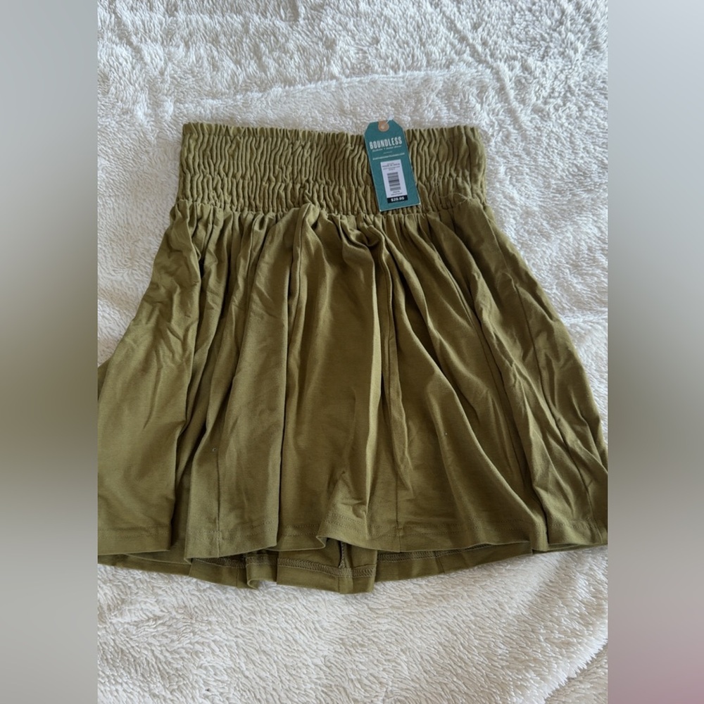 EARTHBOUND Olive Skirt Smocked Mini